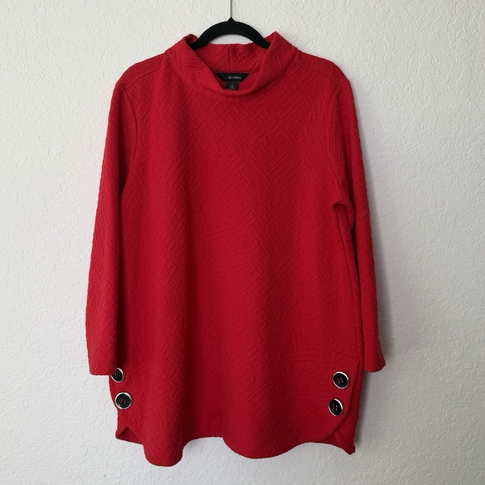 Ali Miles Tunic Top Large Red Holiday Festive Christmas Party Office Cozy Artsy